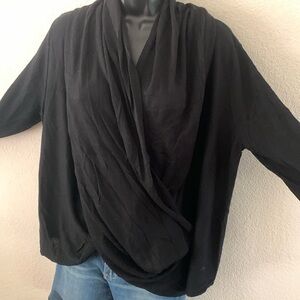 J. Jill Infinity Wrap Drape Front Sweater BLACK Size M Linen Blend Lightweight